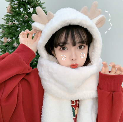 もふもふ子鹿 フード付きマフラー