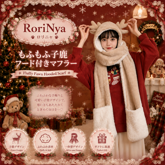 もふもふ子鹿 フード付きマフラー